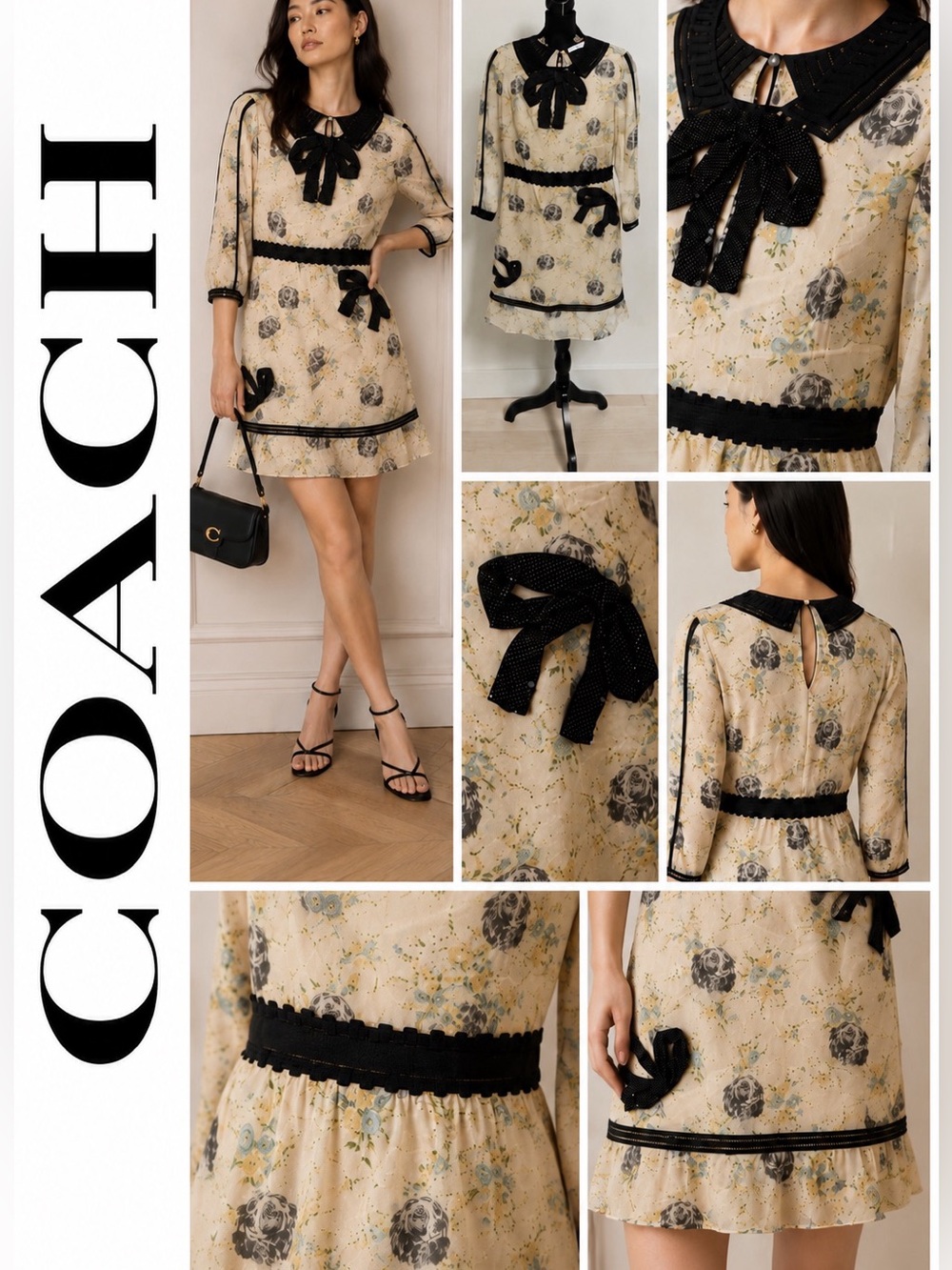 Authentic Coach 1941 Sequin Bow Appliqué Prairie Dog Print Dress